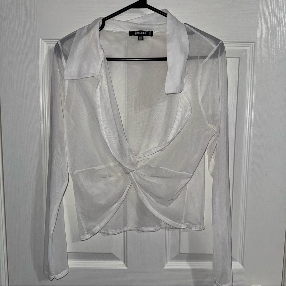 Missguided White Sheer Mesh Twist Front Top